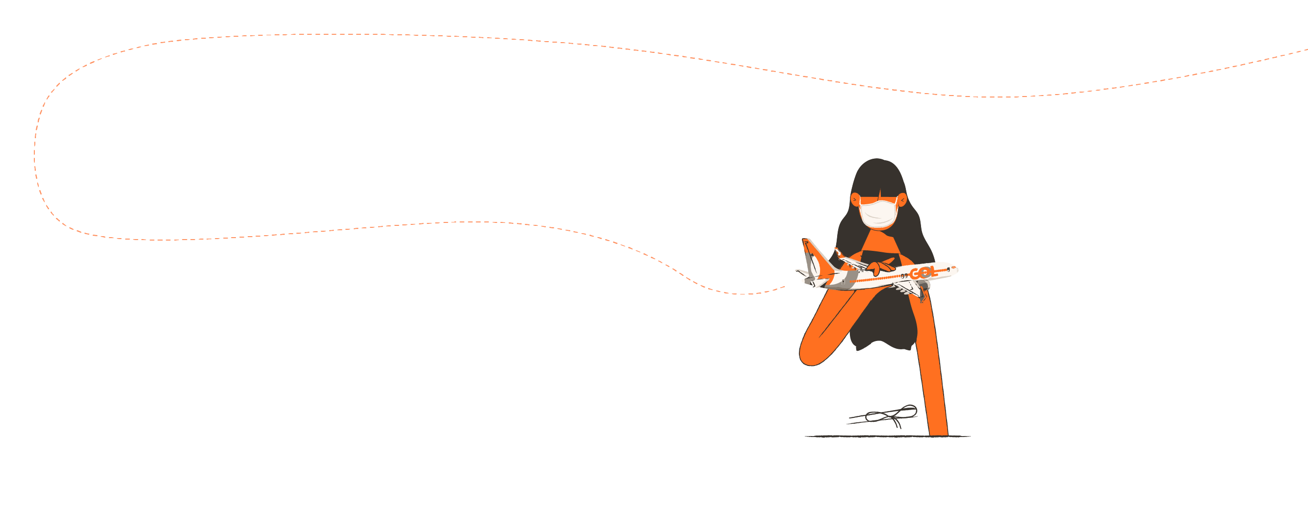 Na ilustração mulher segurando um avião de brinquedo