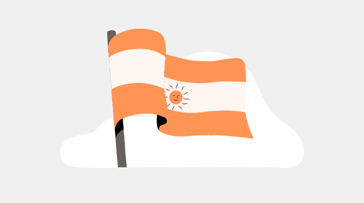 Ilustração de uma bandeira da Argentina em tons de laranja.