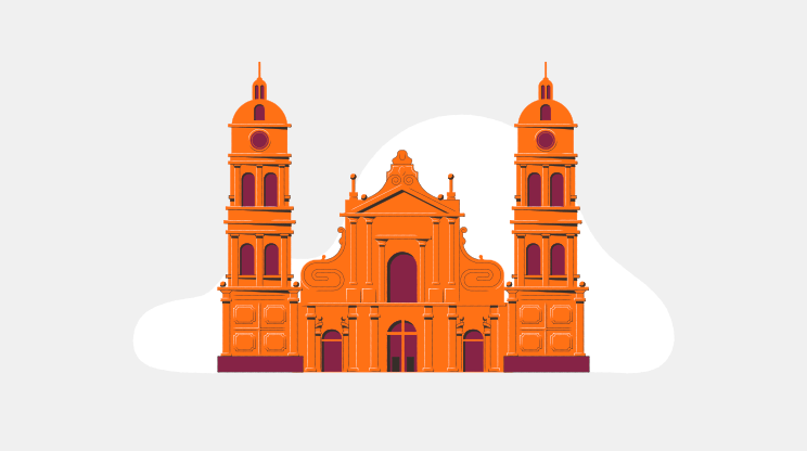 Ilustração da Catedral Metropolitana Basílica San Lorenzo em tons laranja