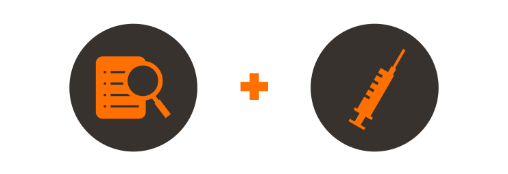 Ilustração de um documento e uma lupa laranjas, dentro de um círculo preto. 