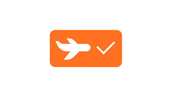 Cartão de embarque com um avião e o símbolo de "Correto"